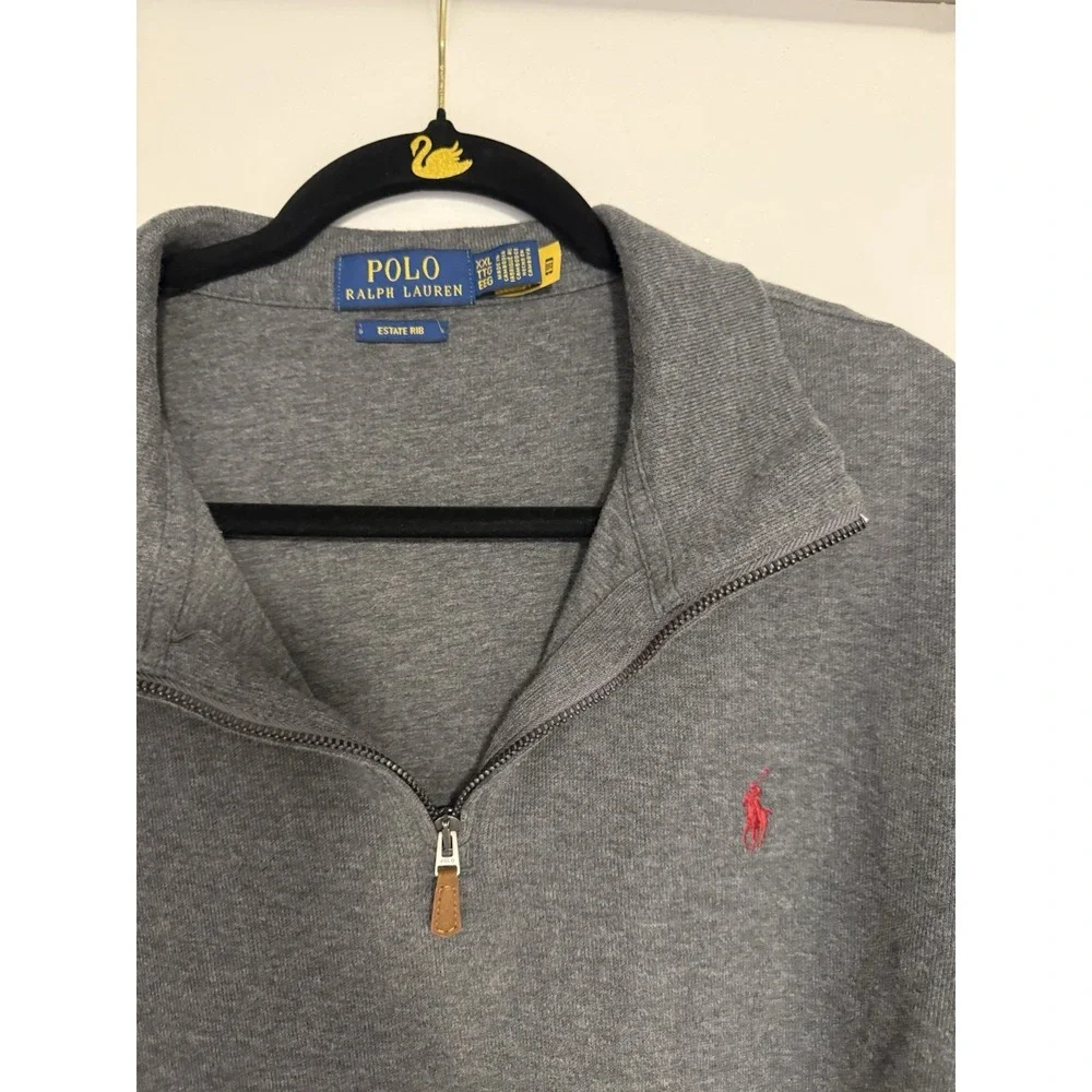 Polo Ralph Lauren Estate Rib Quarter Zip Pullover Gray Cotton Mens XXL Red Pony